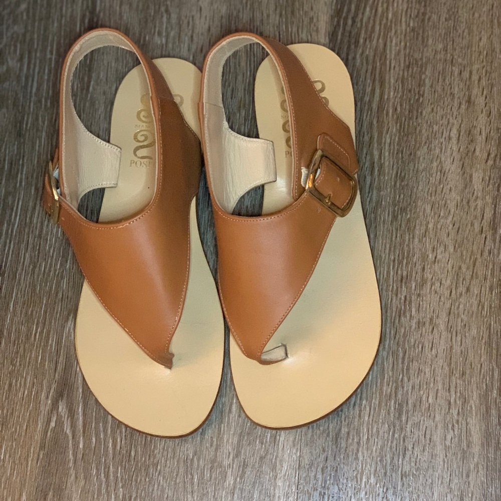 SianoviaRoma Positano Italian Leather Caramel Brown Leather Sandals Gold Buckle - Picture 6 of 9